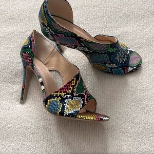 Multicolor Snake print Peep-Toe Stiletto Heels